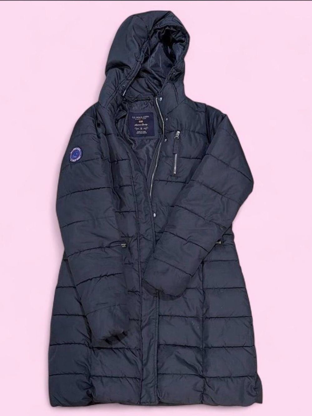 U.S. Polo Assn. Women's Long Hooded Puffer Coat - Navy Blue